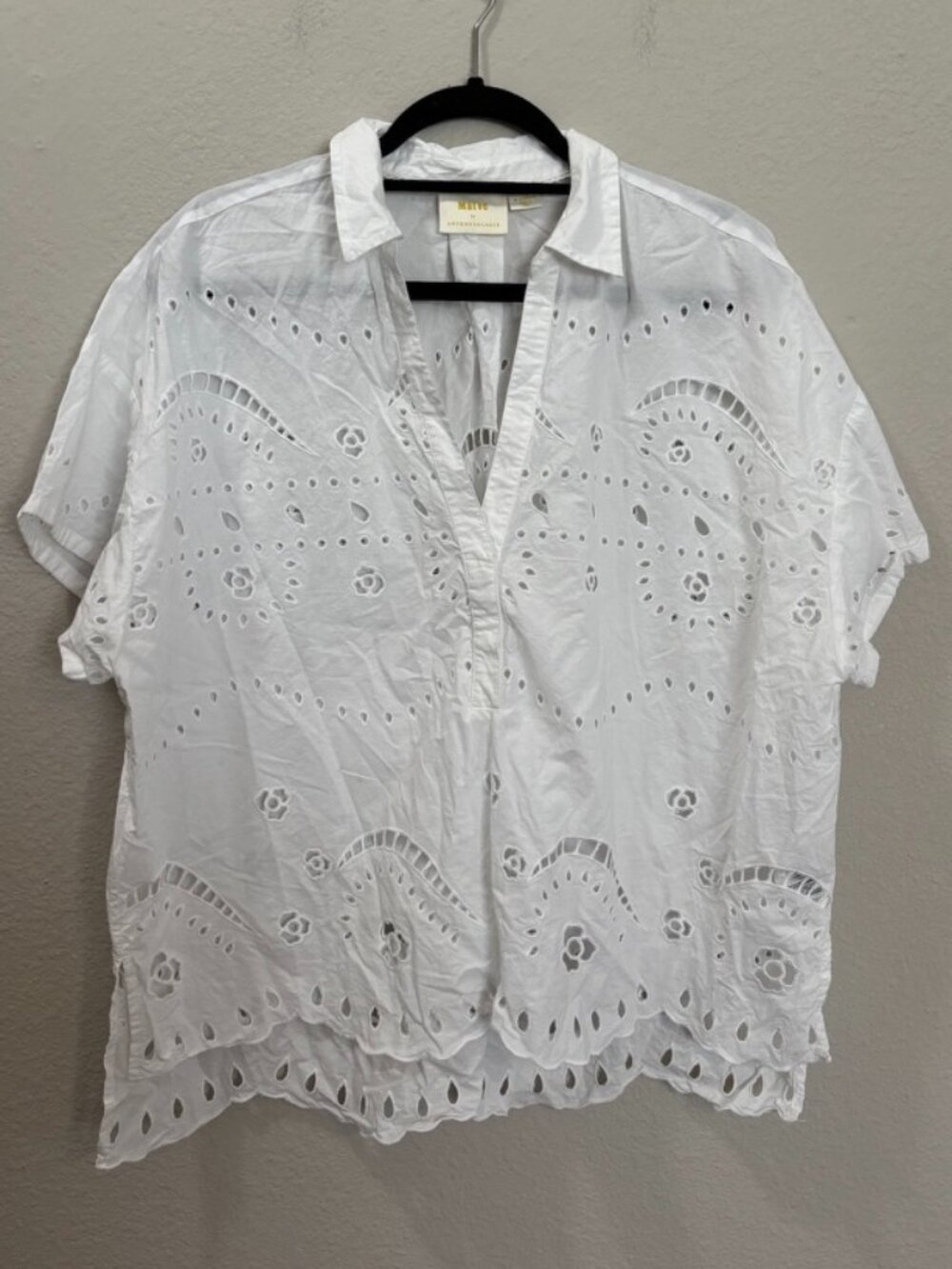 Maeve Anthropologie White Boxy Eyelet Popover Blouse Size XL - Picture 3 of 6